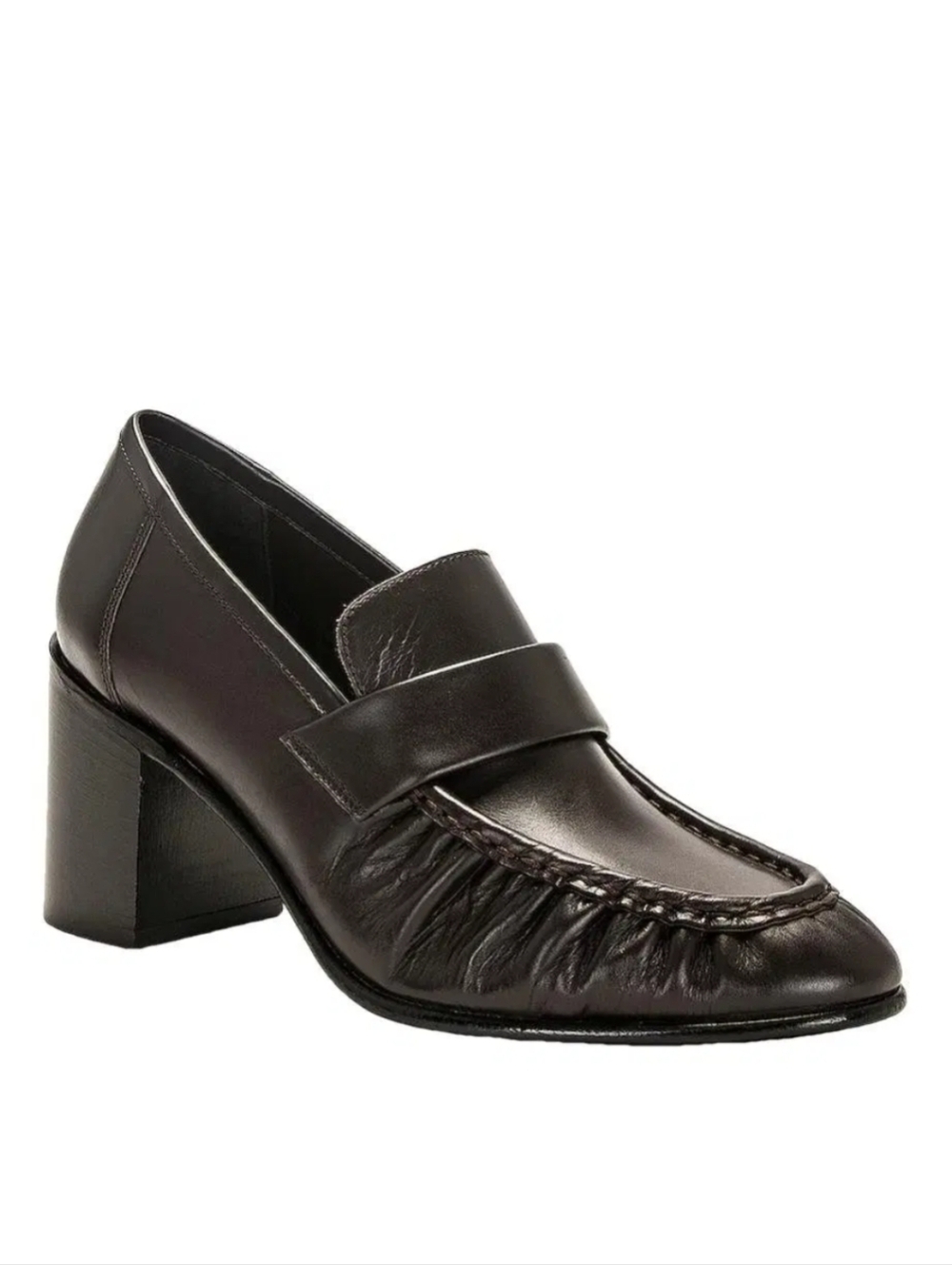 The Row Dark Brown Leather Block Heel Loafers
